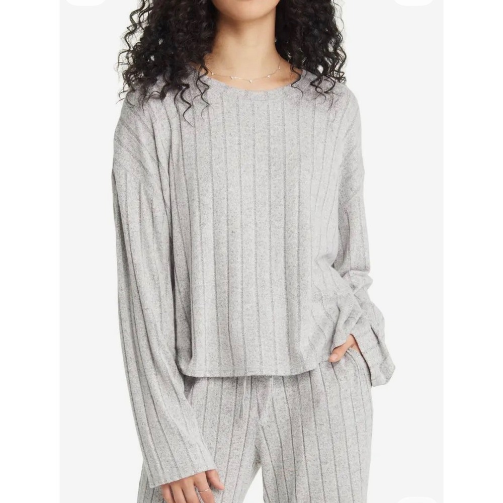 BP Nordstrom Grey Ribbed Long Sleeve Lounge Top Crew Neck BP471484MI Size L